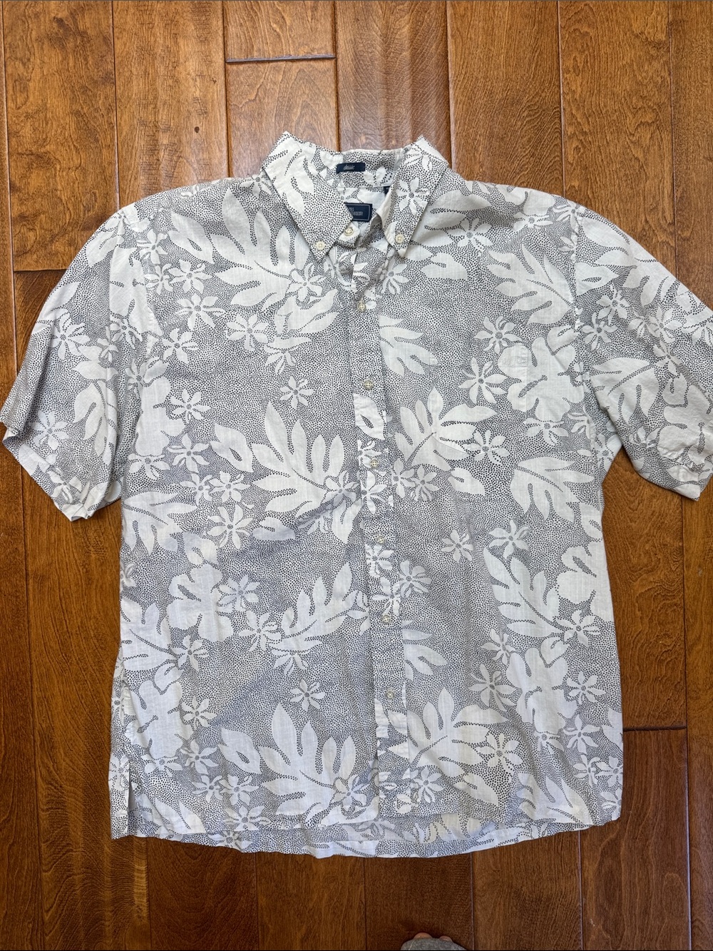 Men’s Reyn Spooner Gray and White Floral Button-Down Shirt 100% Cotton XL